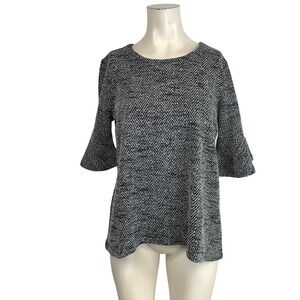 Ann Taylor LOFT Women's Black White Herringbone 3/4 Sleeve Top Size M